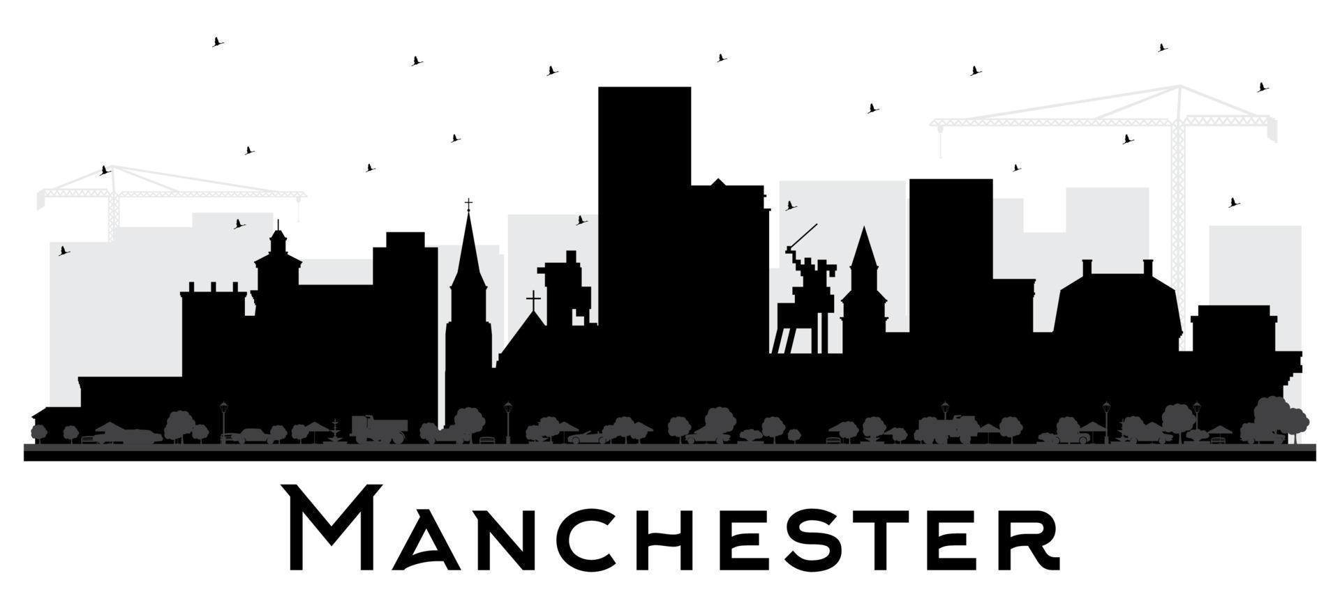 Manchester nuovo Hampshire città orizzonte silhouette con nero edifici isolato su bianca. vettore