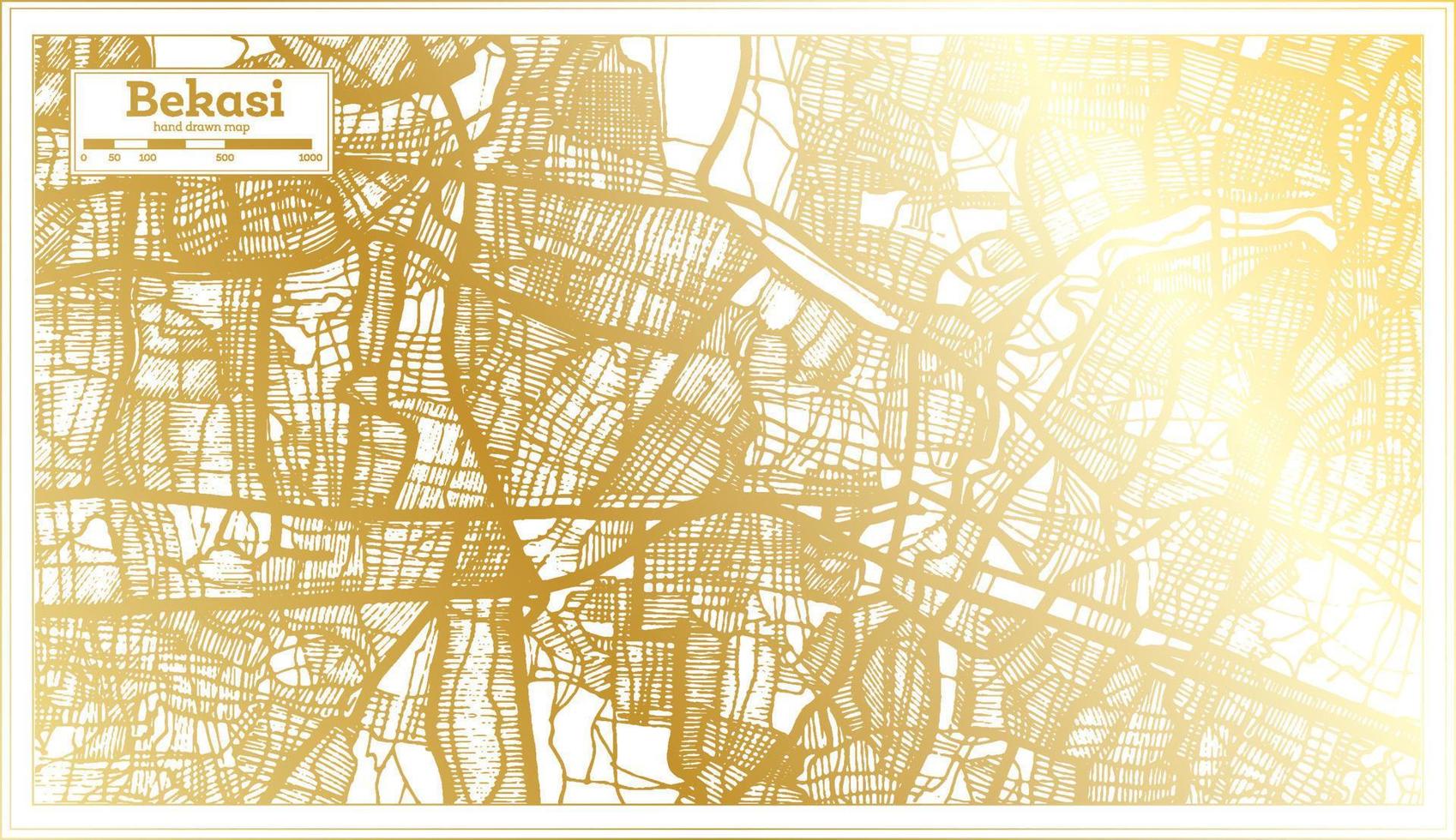 bekasi Indonesia città carta geografica nel retrò stile nel d'oro colore. schema carta geografica. vettore