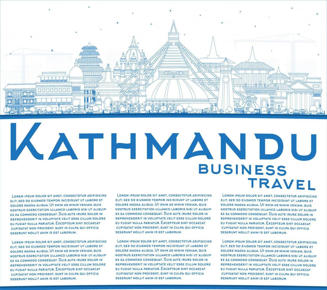 schema Kathmandu Nepal città orizzonte con blu edifici e copia spazio. vettore