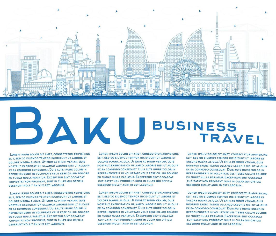 schema baku azerbaijan città orizzonte con blu edifici e copia spazio. vettore