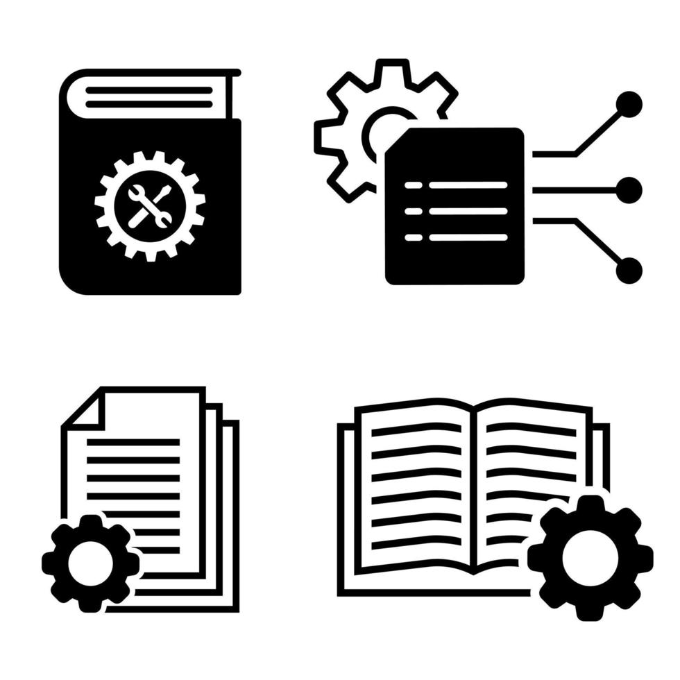 documento vettore icona impostare. tecnico documentazione illustrazione cartello collezione. Manuale simbolo.