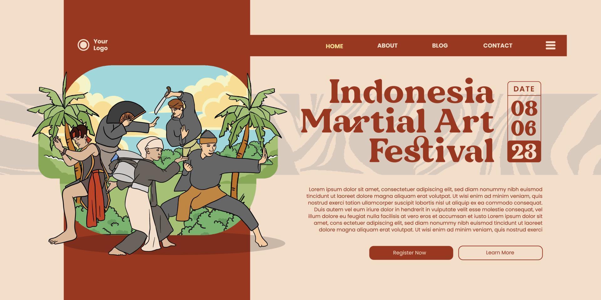 indonesiano pencak silat marziale arte etnico illustrazione per atterraggio pagina ui design vettore