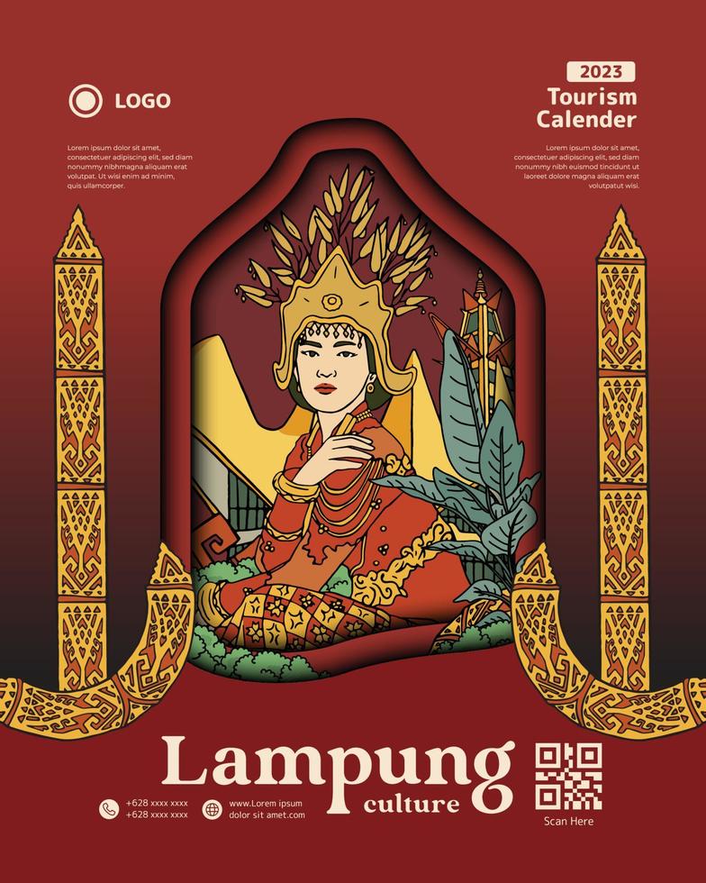 copertina libro rivista modello per turismo calandra con lampung cultura illustrazione vettore