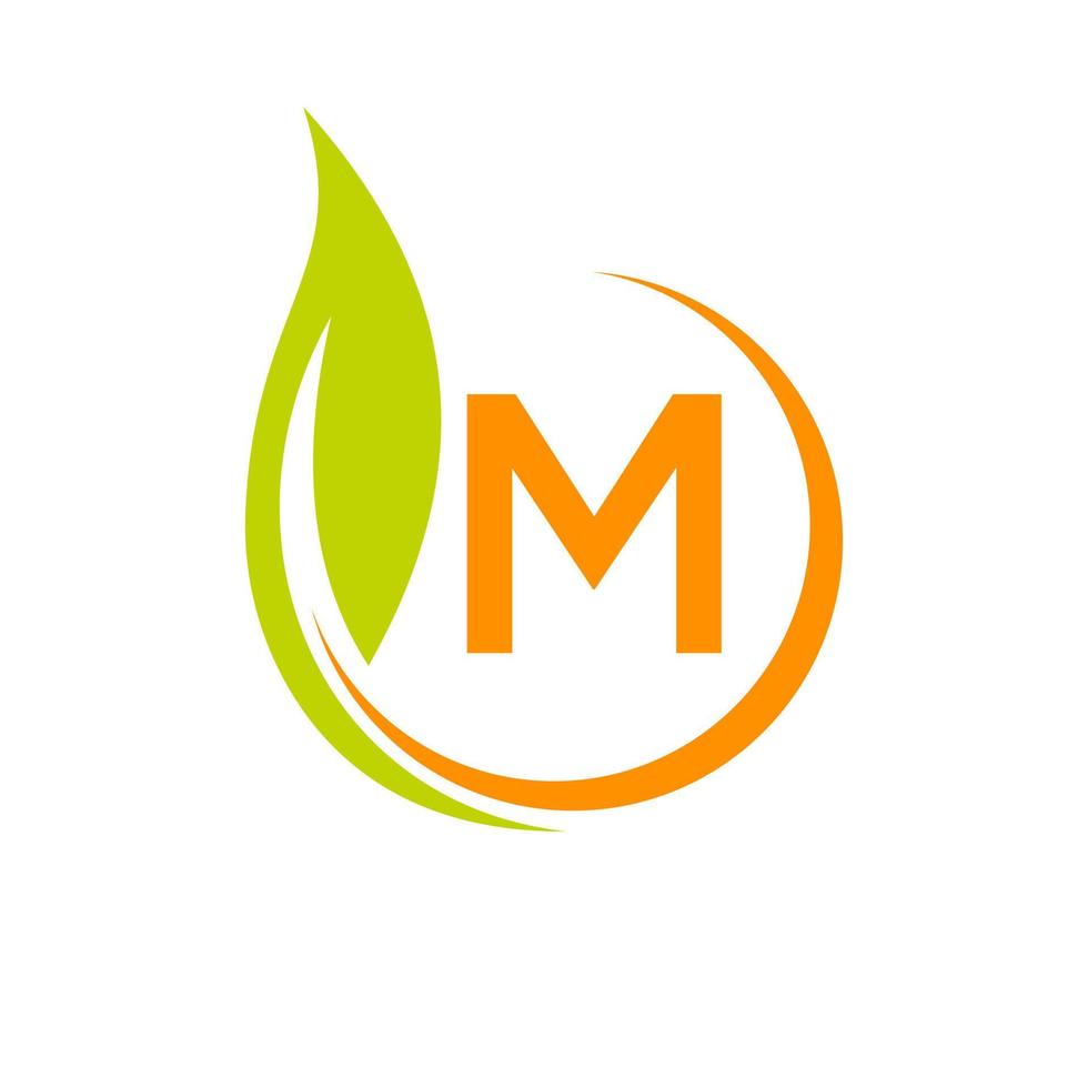 lettera m eco logo concetto con verde foglia icona vettore
