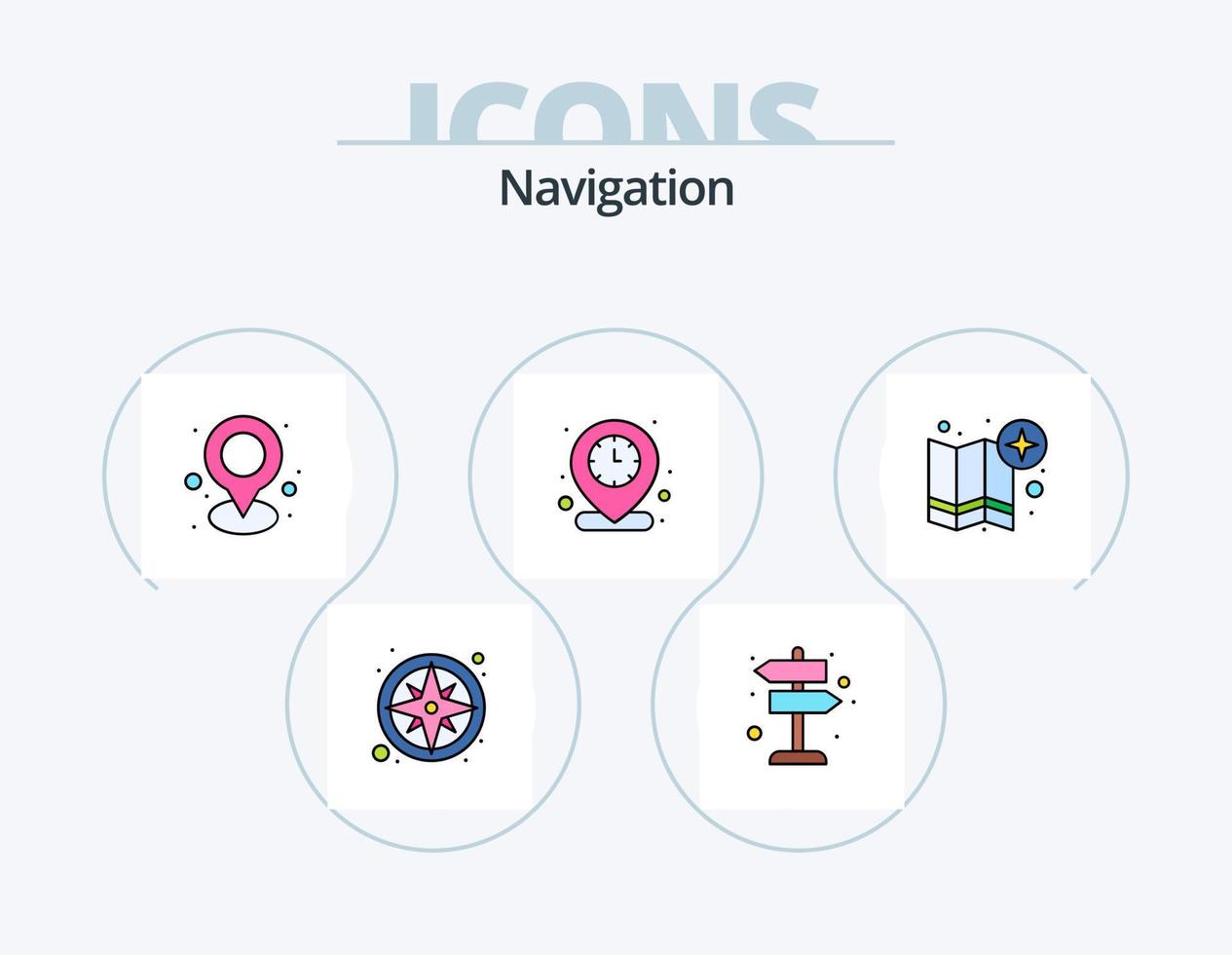 navigazione linea pieno icona imballare 5 icona design. navigazione. bussola. carta geografica. GPS. Pinpoint vettore