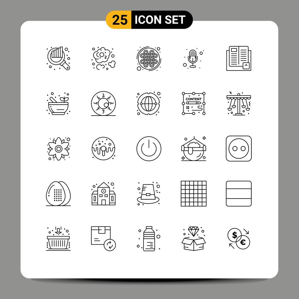 25 linea concetto per siti web mobile e applicazioni conoscenza libro celtico nodo voce mic modificabile vettore design elementi