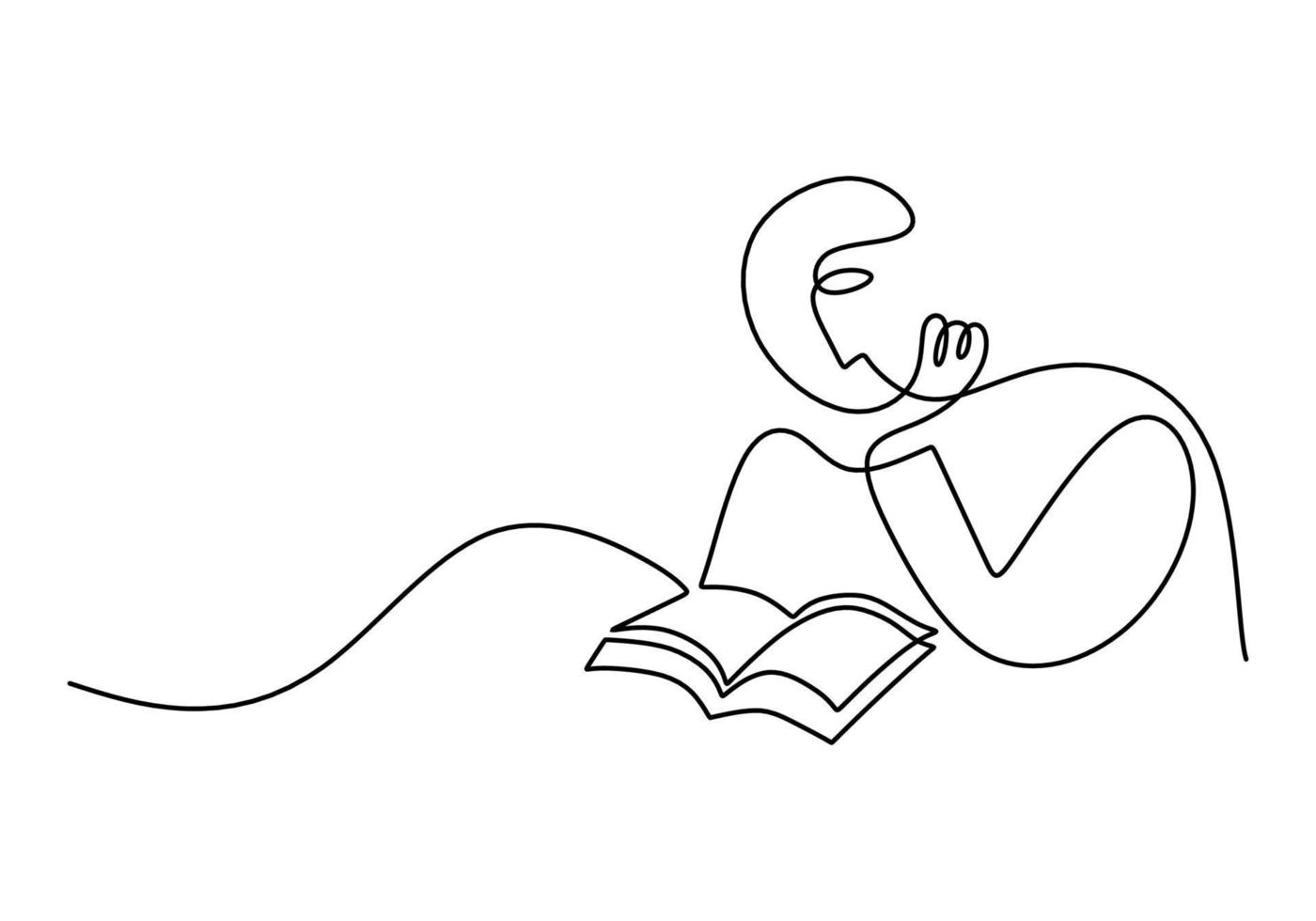 mano disegno uno linea di donna leggere libro isolato su bianca sfondo. vettore