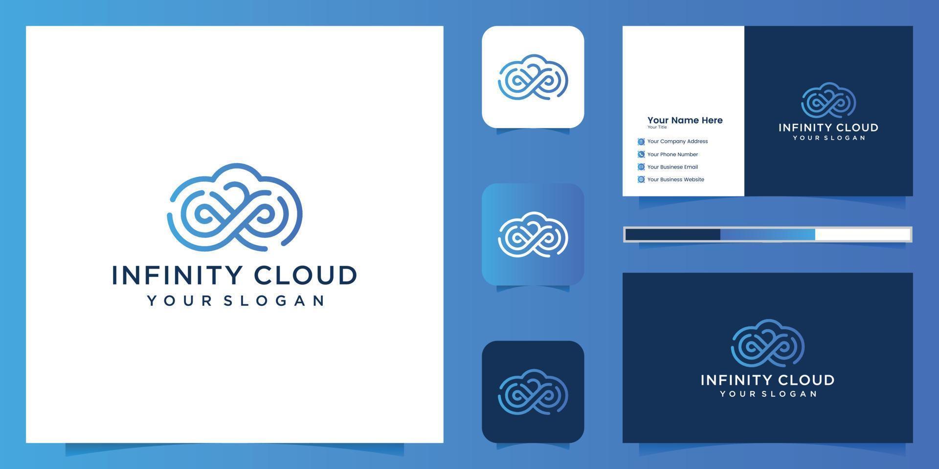 infinito nube logo design icona modello. nube Tech logo design e attività commerciale carta vettore