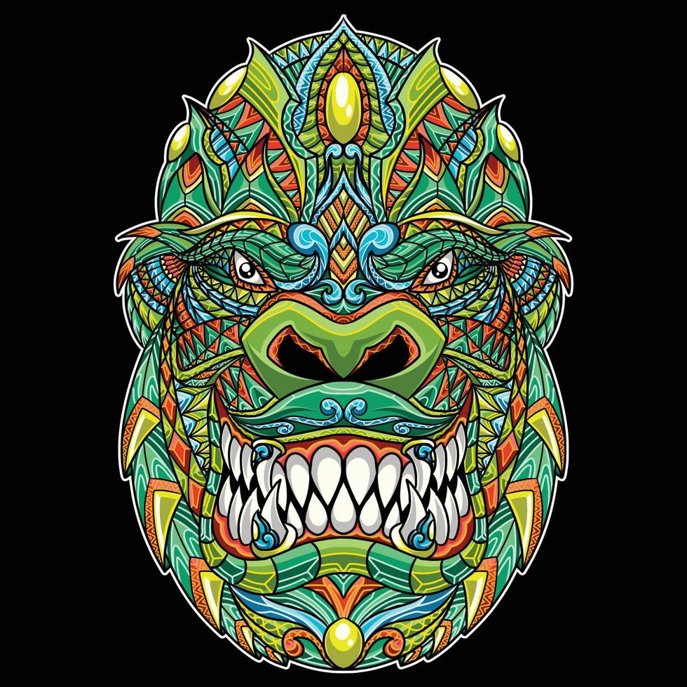 gorilla mandala zentangle illustrazione nel pieno colore vettore