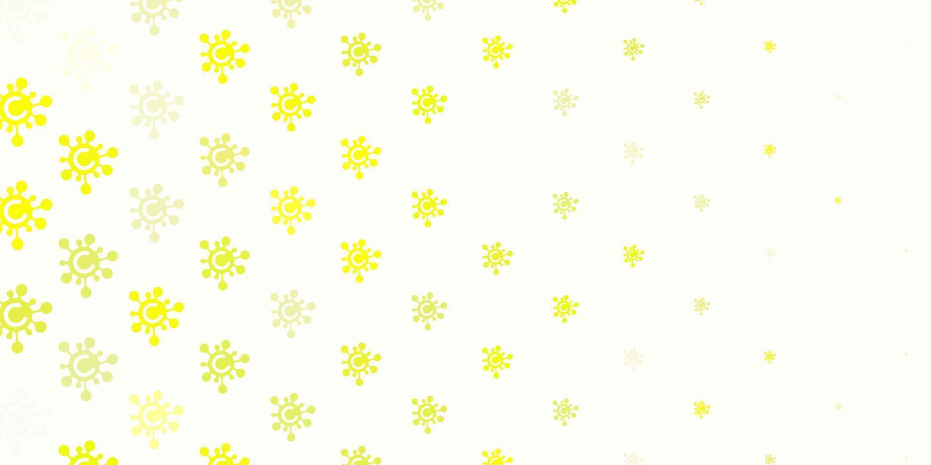 sfondo vettoriale verde chiaro, giallo con simboli covid-19.