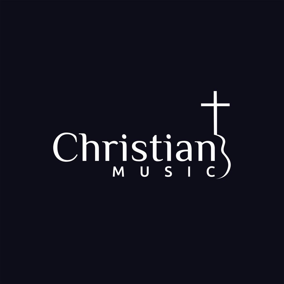 vangelo musica Chiesa con chitarra cristiano Gesù attraversare logo design vettore