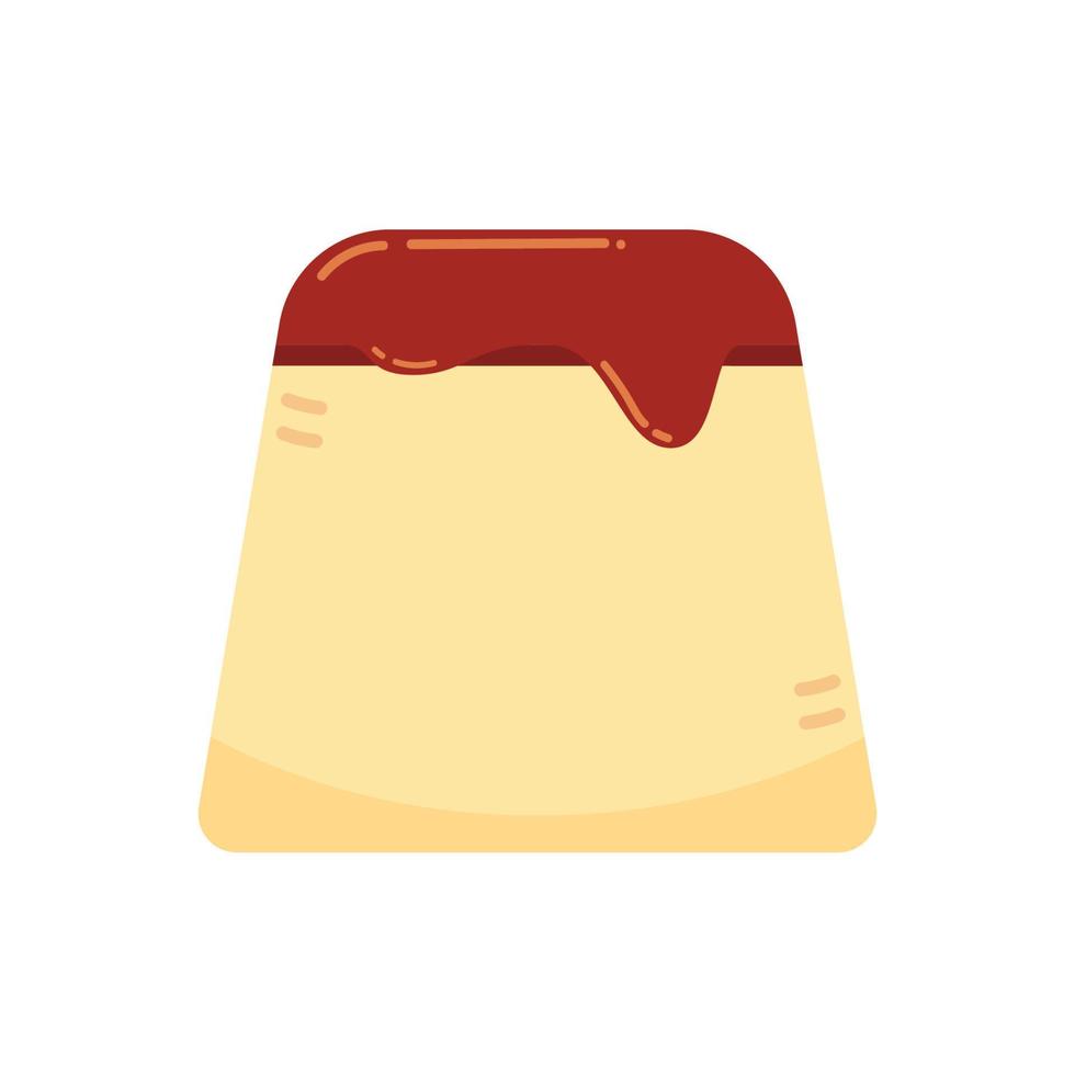 budino crema pasticciera con caramello Smalto. piatto illustrazione nel cartone animato stile solitudine su un' bianca sfondo. vettore