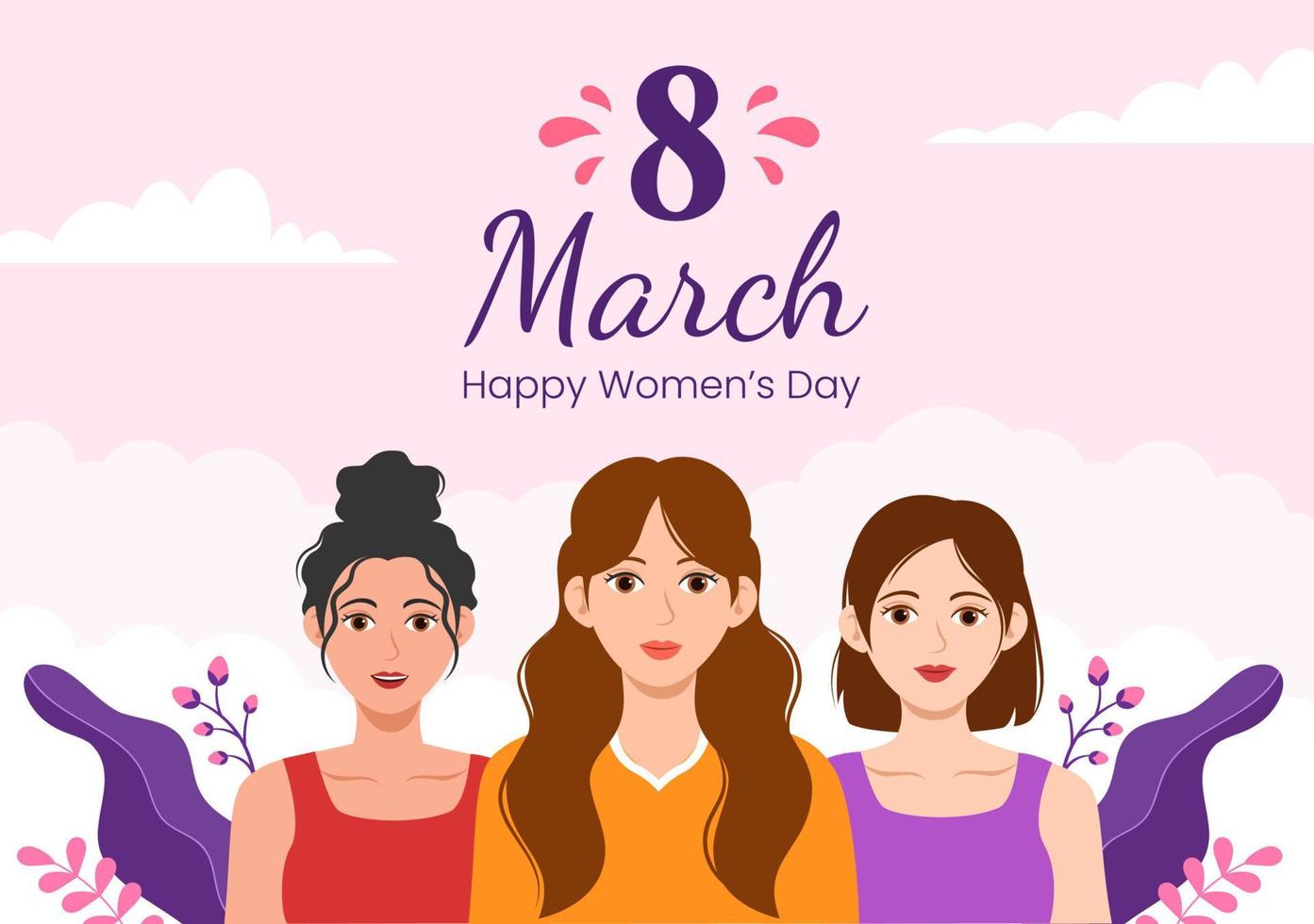 internazionale Da donna giorno su marzo 8 illustrazione per celebrare il realizzazioni di donne nel piatto cartone animato mano disegnato atterraggio pagina modelli vettore