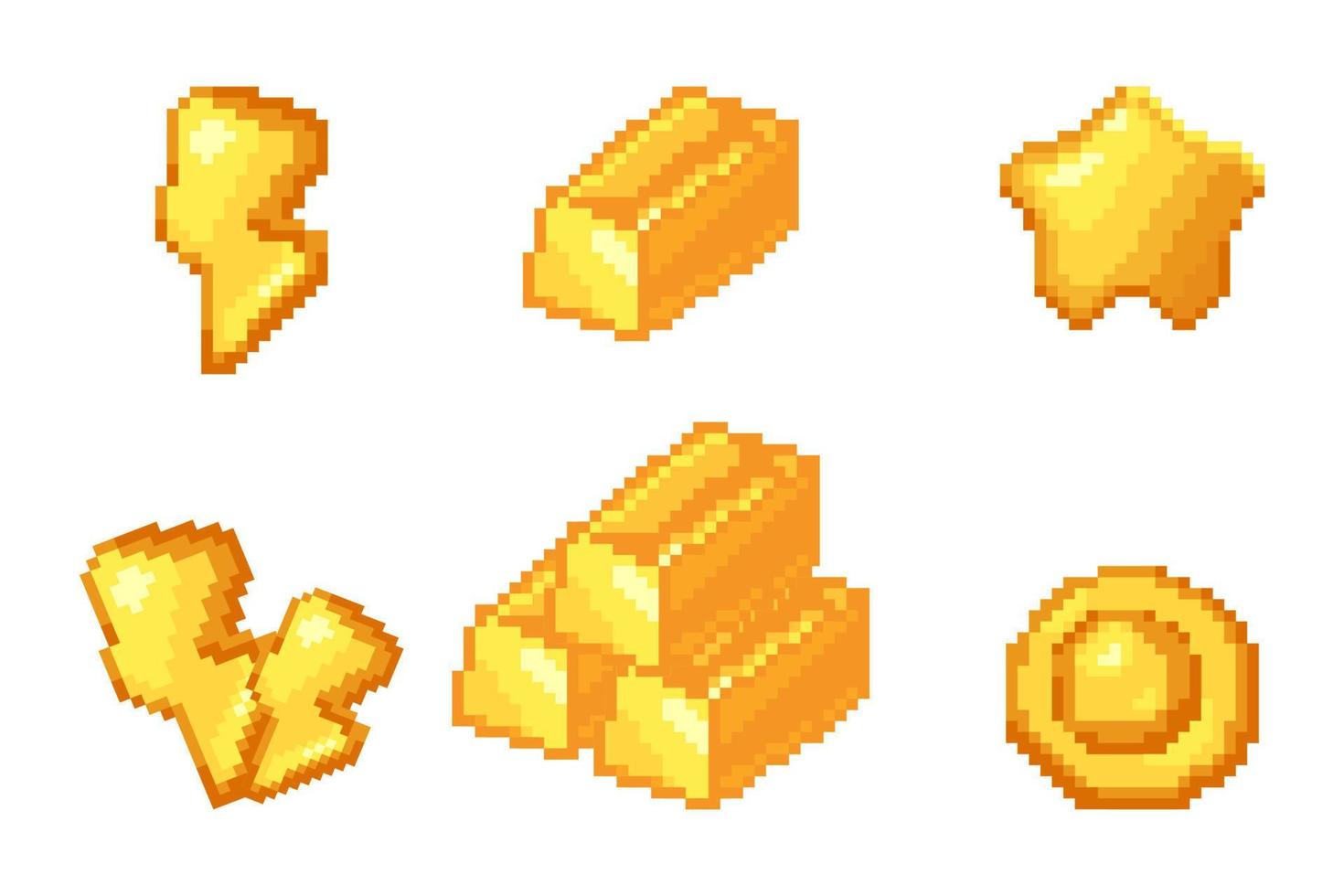 pixel arte oro elementi gioco vettore