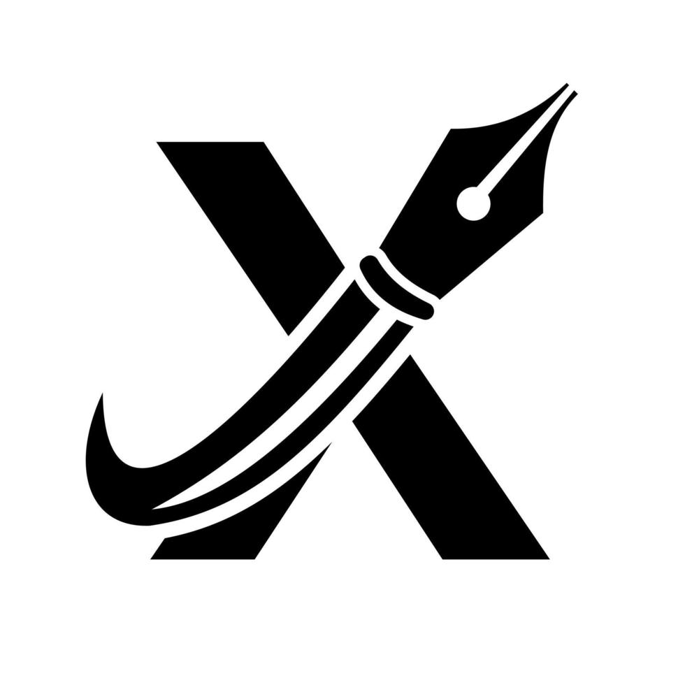 formazione scolastica logo su lettera X concetto con penna pennino vettore modello