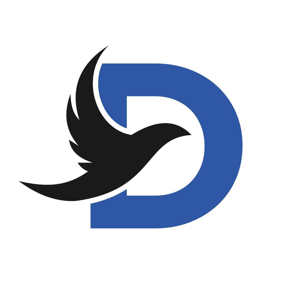 lettera d volante uccello logo modello vettore cartello. colomba uccello logo su lettera w concetto