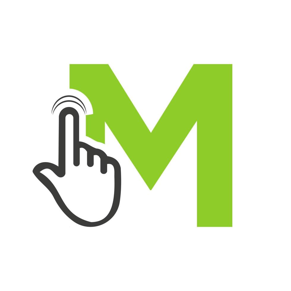 lettera m dito clic logo vettore modello concetto per tecnologia simbolo