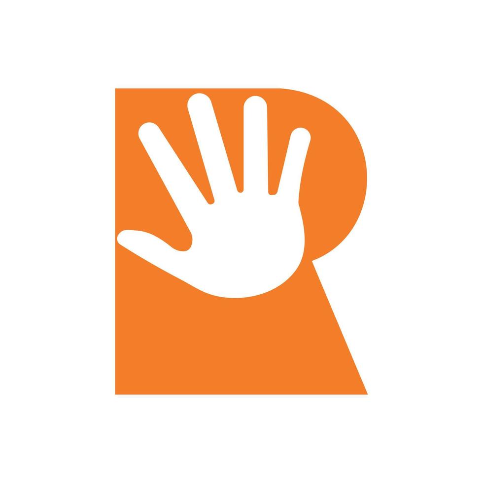 lettera r mano logo concetto per mano cura, beneficenza cartello e donazione logo simbolo vettore modello