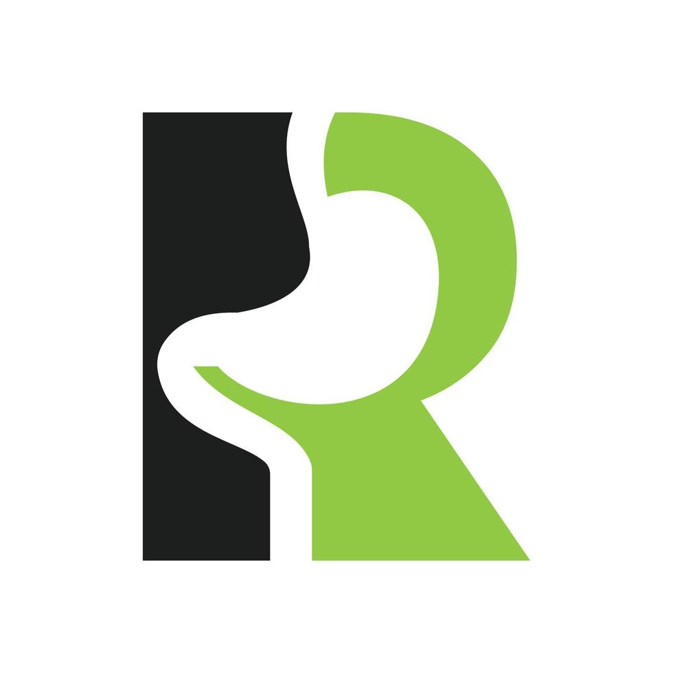 lettera r minimo stomaco logo design per medico e assistenza sanitaria simbolo vettore modello
