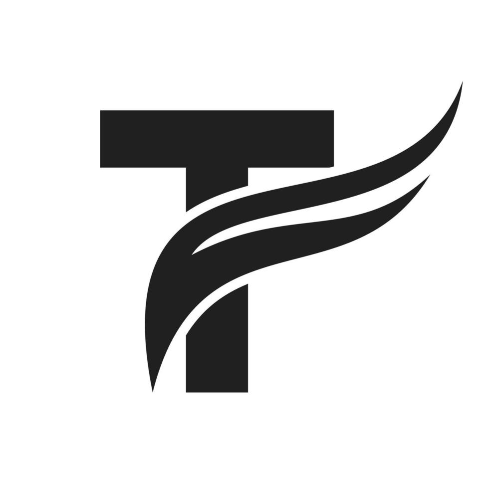 lettera t ala logo design. mezzi di trasporto logotipo vettore