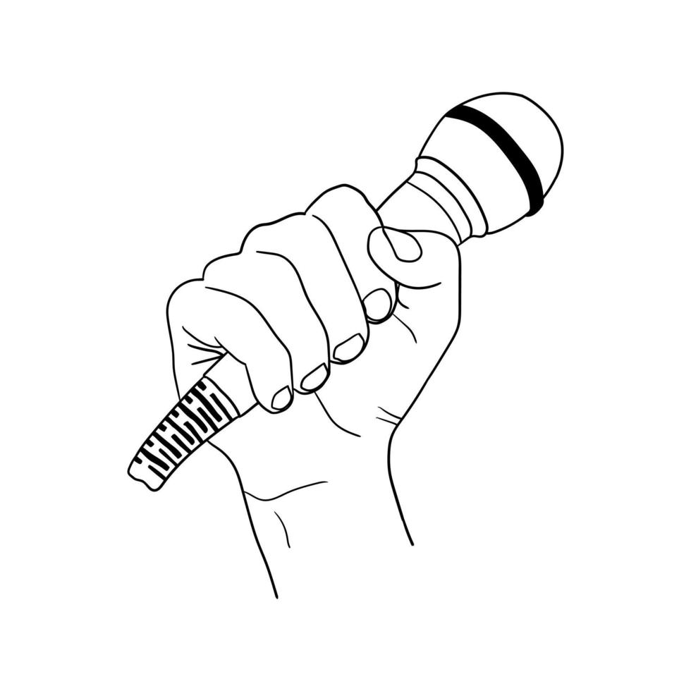 illustrazione di un' mano Tenere un' microfono, mano disegnato icona di un' mano Tenere un' microfono vettore