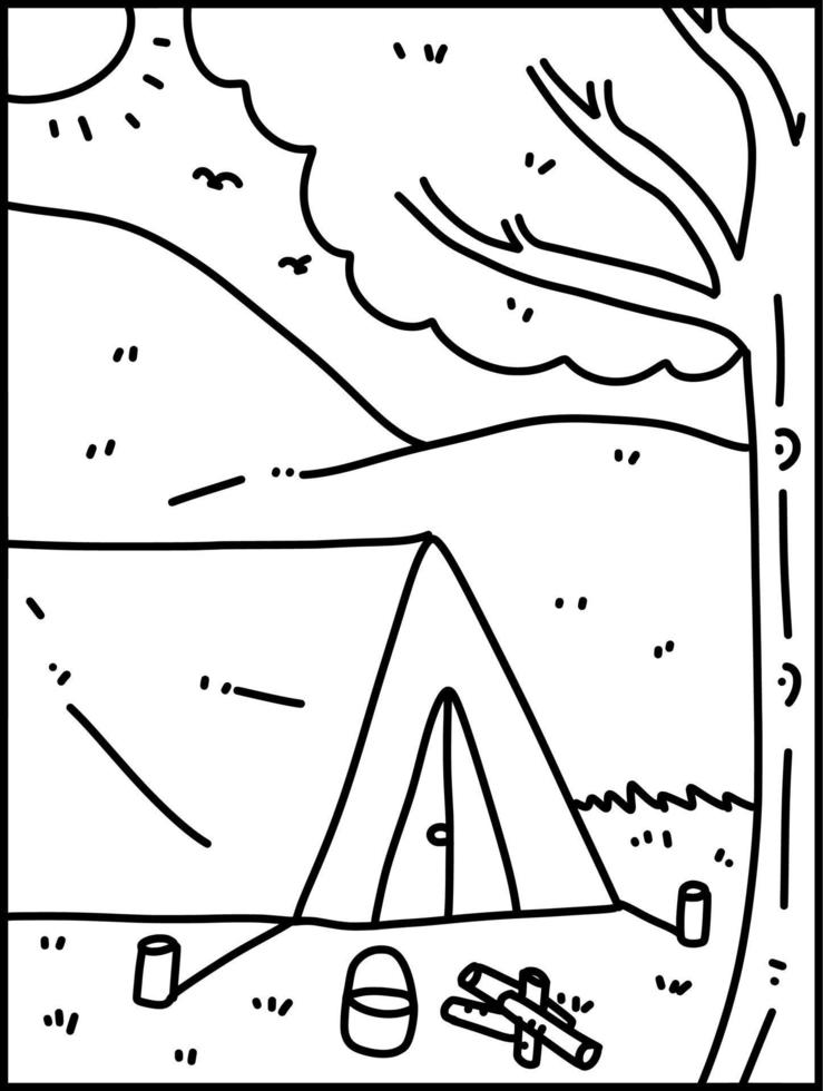 vettore illustrazione di tenda nel foresta cartone animato per colorazione