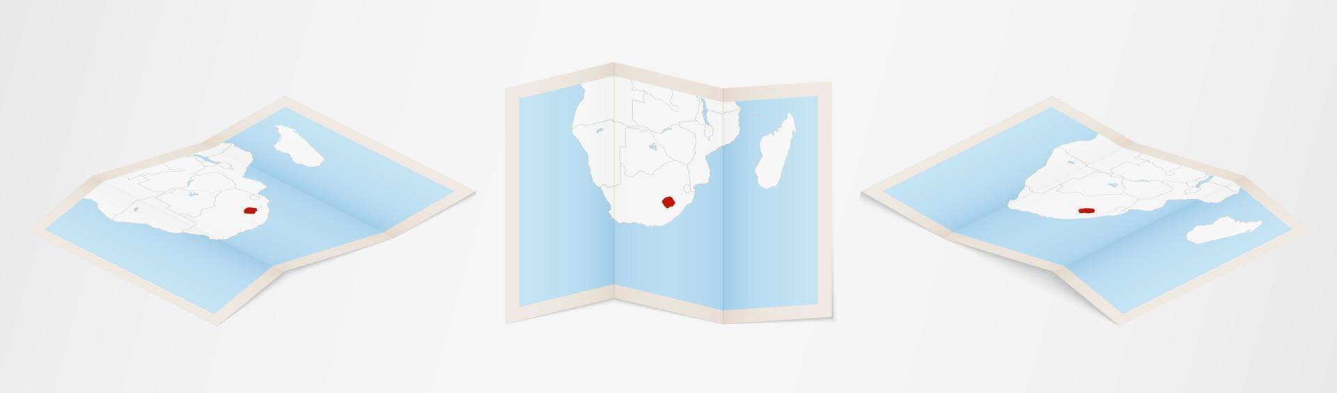 piegato carta geografica di Lesoto nel tre diverso versioni. vettore