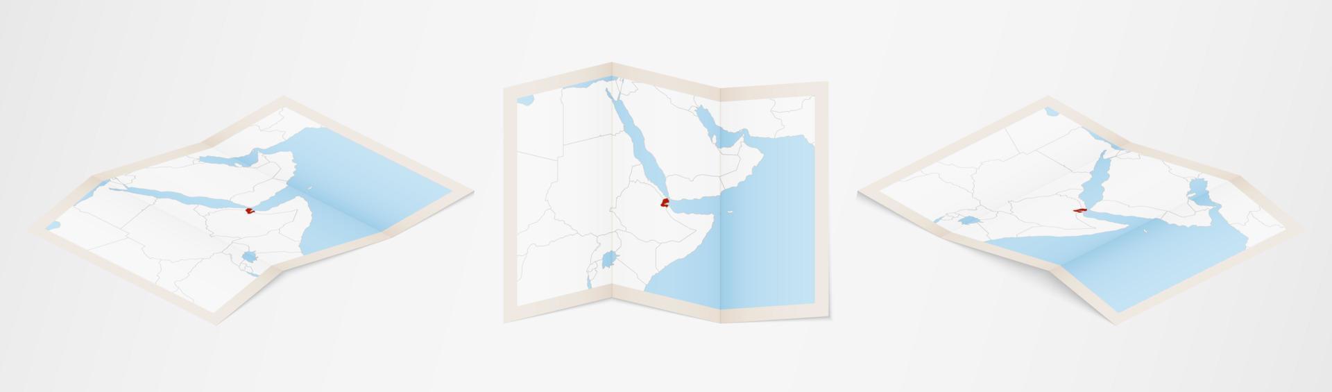 piegato carta geografica di Gibuti nel tre diverso versioni. vettore