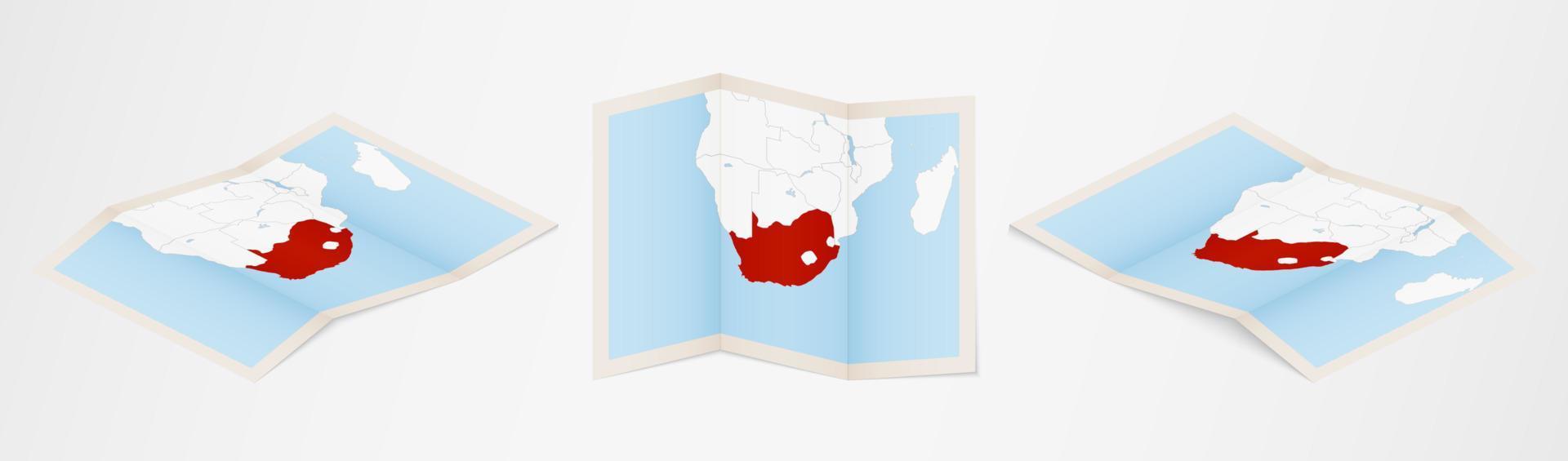 piegato carta geografica di Sud Africa nel tre diverso versioni. vettore