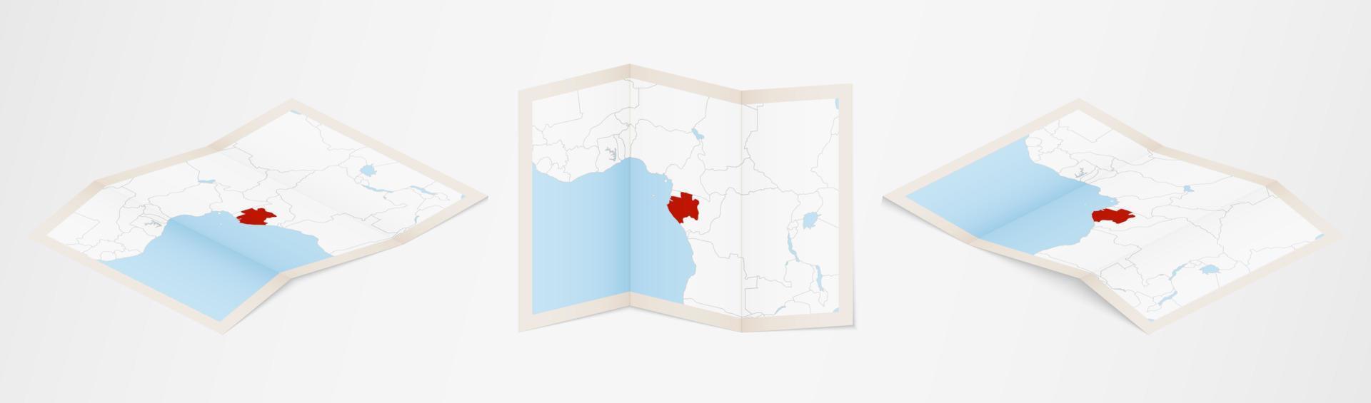 piegato carta geografica di Gabon nel tre diverso versioni. vettore