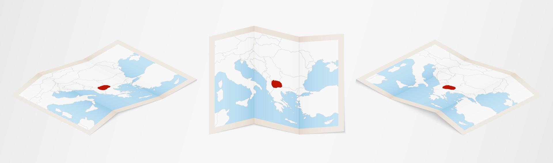 piegato carta geografica di macedonia nel tre diverso versioni. vettore