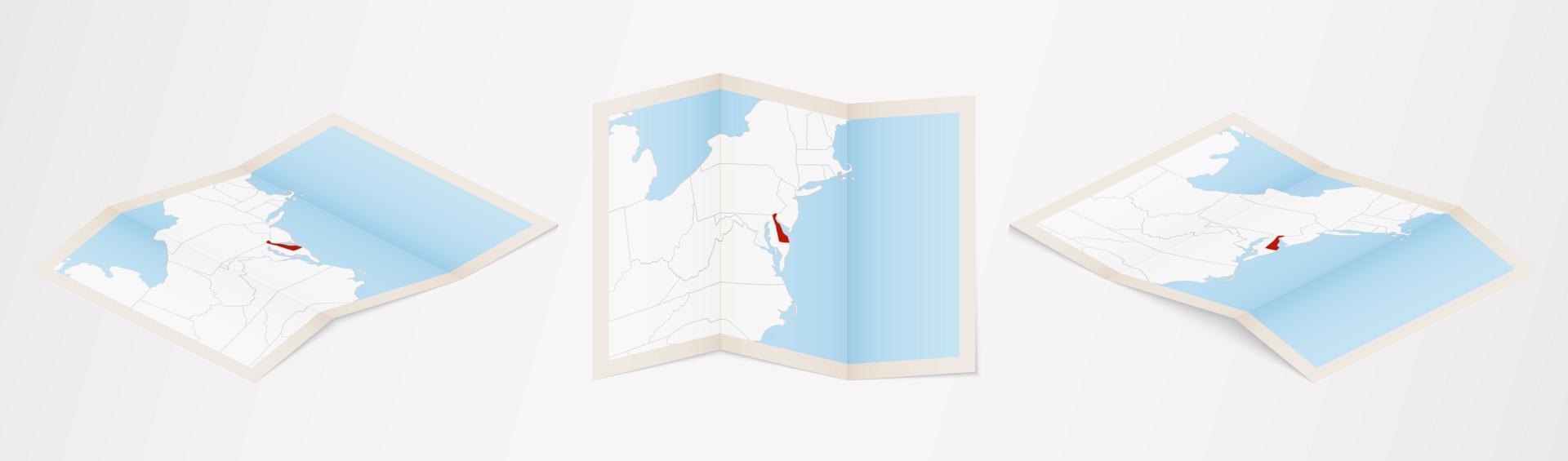 piegato carta geografica di Delaware nel tre diverso versioni. vettore