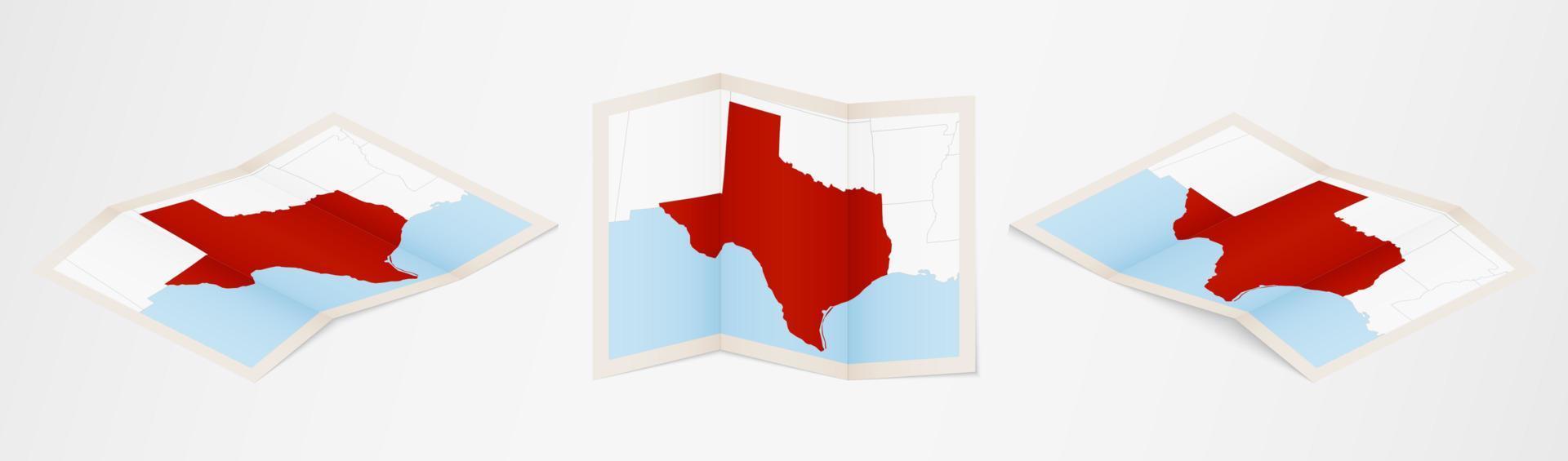 piegato carta geografica di Texas nel tre diverso versioni. vettore