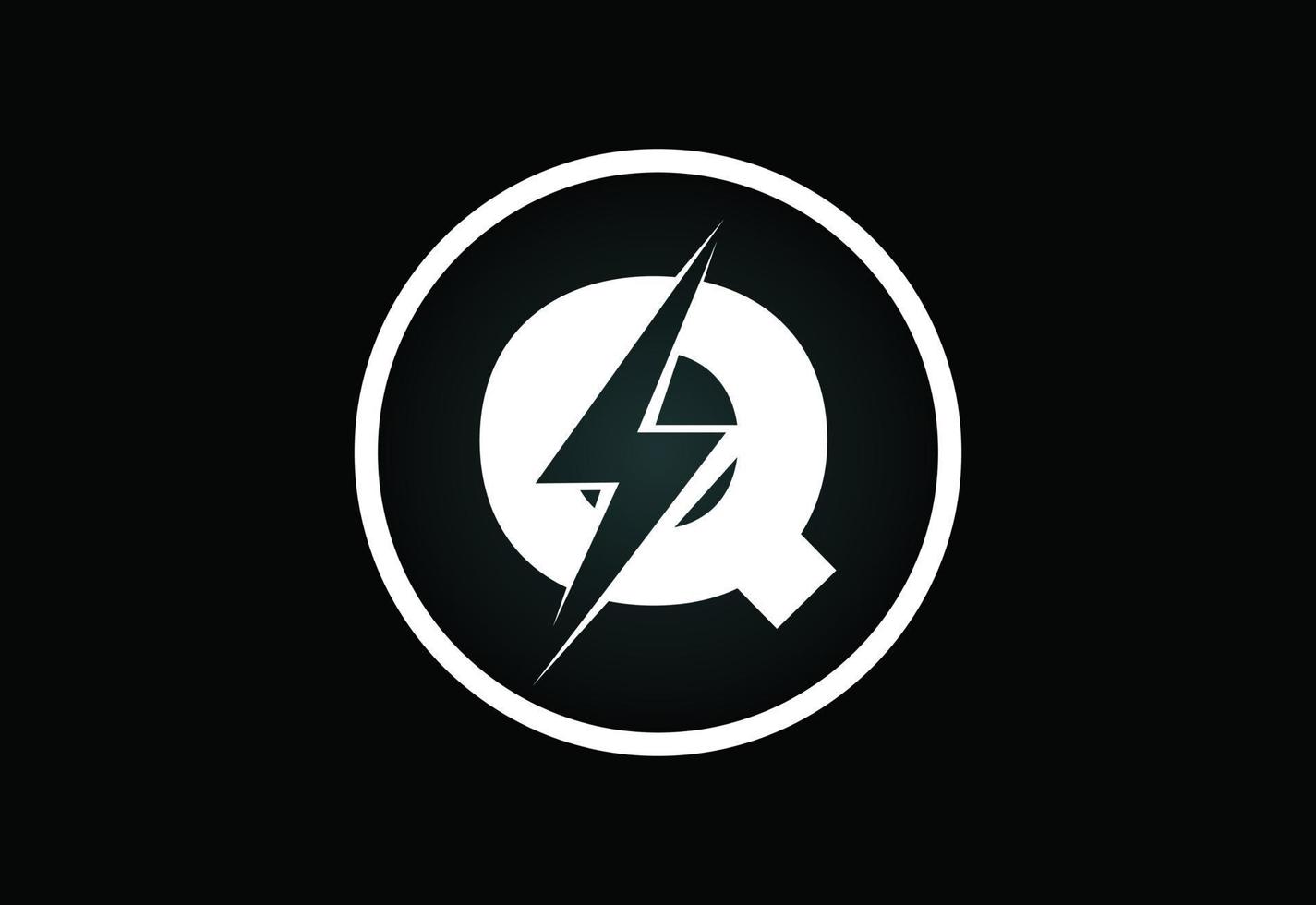 iniziale q lettera logo design con illuminazione tuono bullone. elettrico bullone lettera logo vettore
