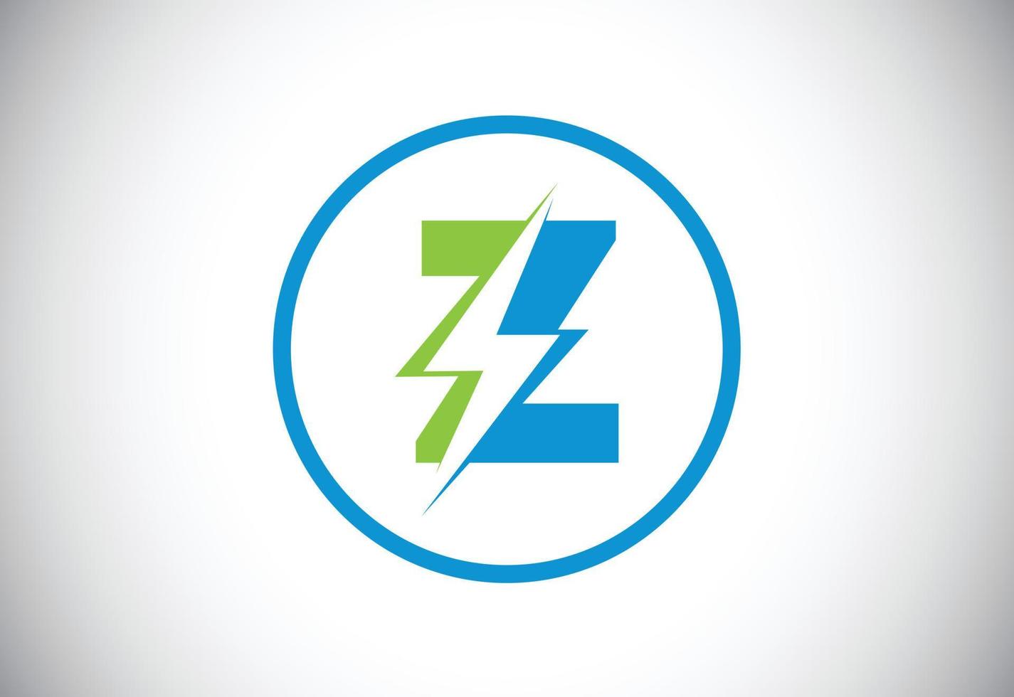 iniziale z lettera logo design con illuminazione tuono bullone. elettrico bullone lettera logo vettore
