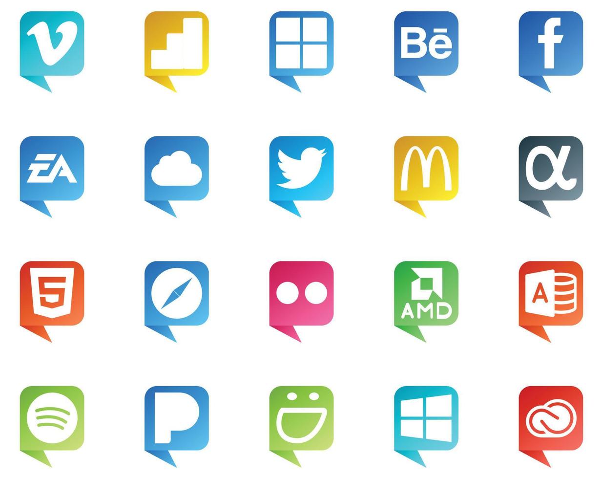 20 sociale media discorso bolla stile logo piace flickr safari gli sport html mcdonalds vettore