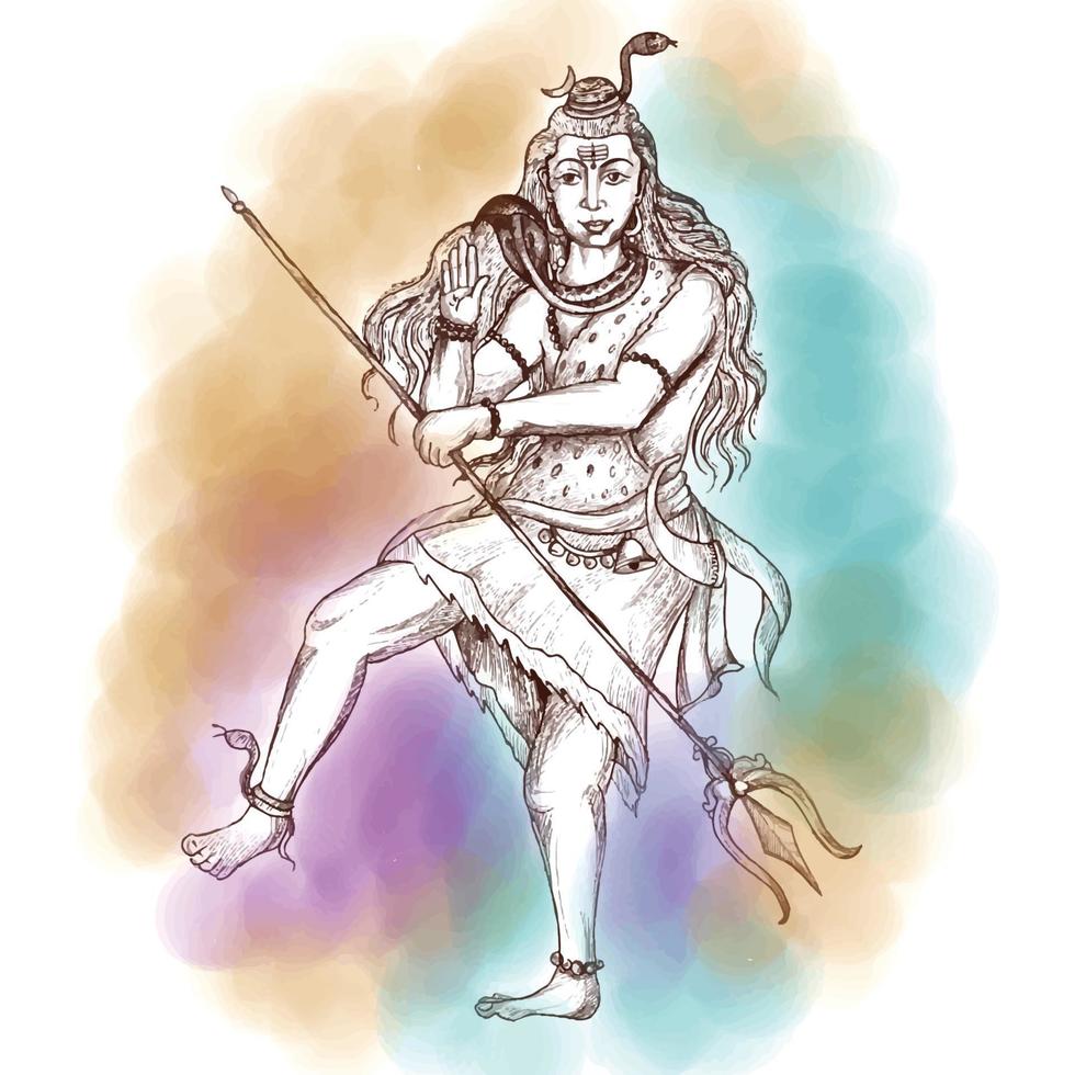 Disegno A Mano Indù Lord Shiva Schizzo Per Il Dio Indiano Maha Shivratri Card Design vettore