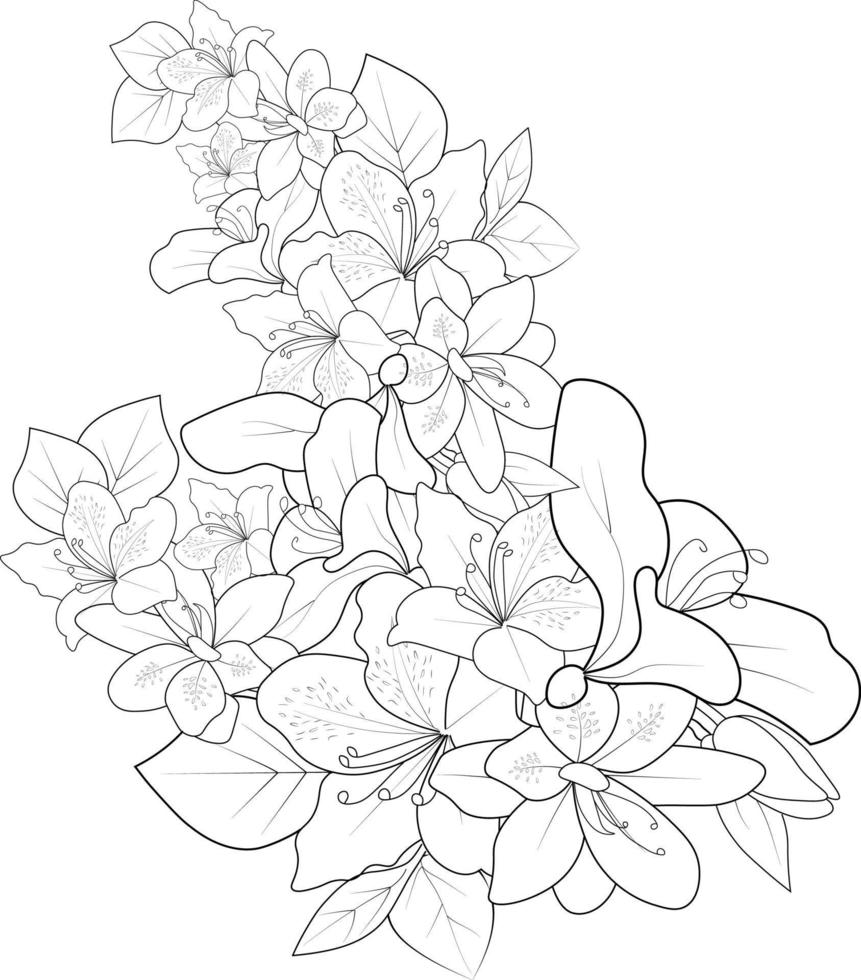 impostato di un' decorativo stilizzato azalea fiore isolato su bianca sfondo. altamente dettagliato vettore illustrazione, zen scarabocchio stile tatuaggio disegno, colorazione pagine, e libro per adulti