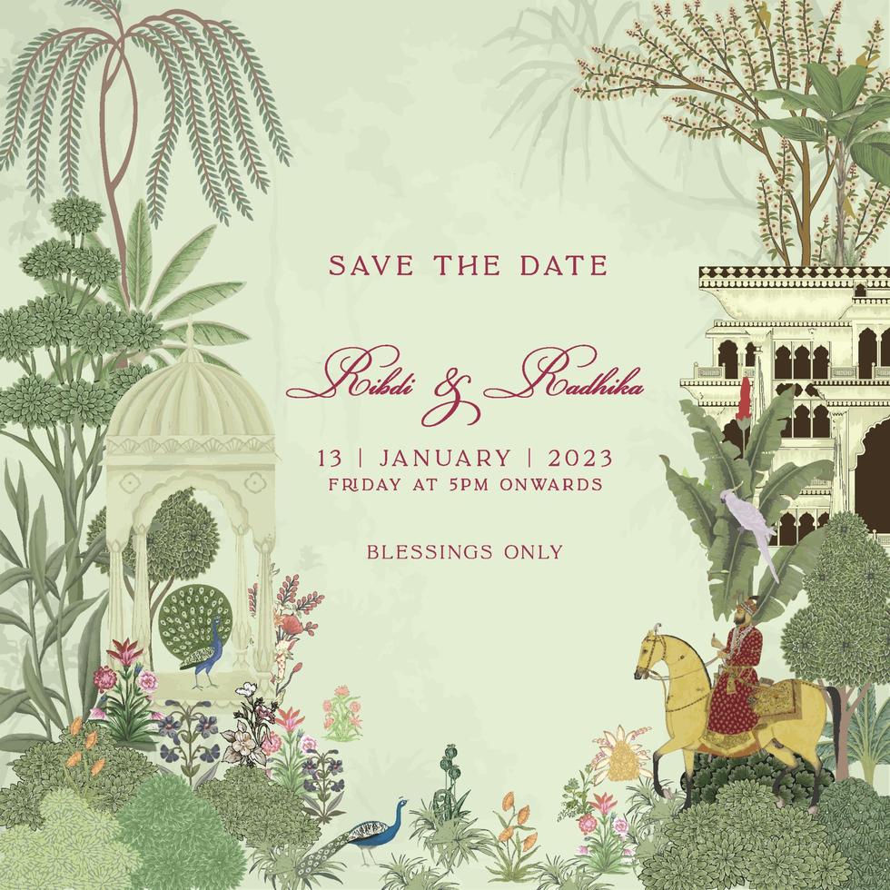 tradizionale Mughal nozze carta design. invito carta per stampa vettore illustrazione.
