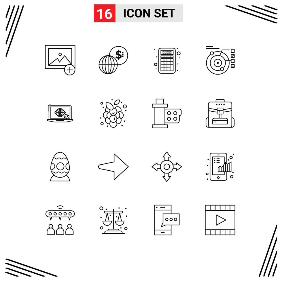 mobile interfaccia schema impostato di 16 pittogrammi di tenere sotto controllo solare calcolatrice planetario modello modificabile vettore design elementi
