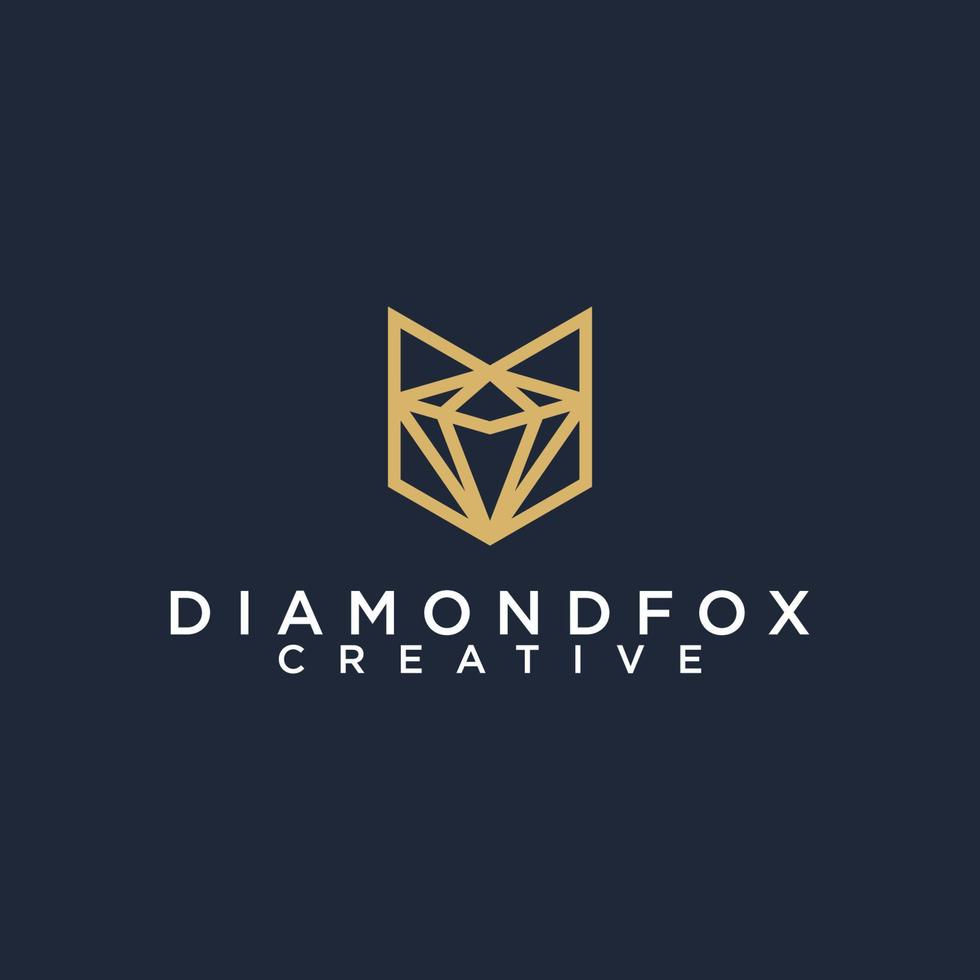sorprendente linea arte diamante e Volpe logo design vettore