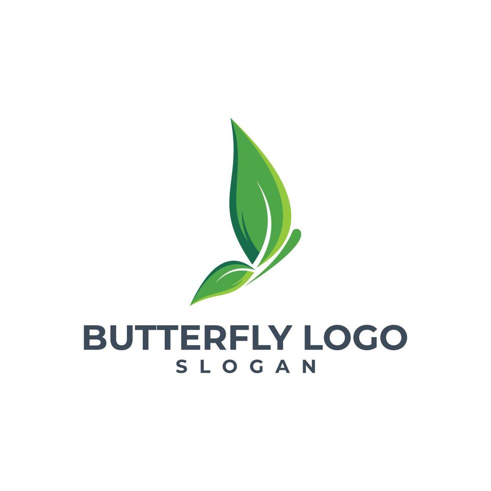 design del logo farfalla e foglia vettore