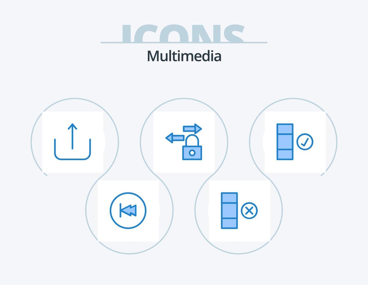 multimedia blu icona imballare 5 icona design. . completare. multimedia. dai un'occhiata. serratura vettore