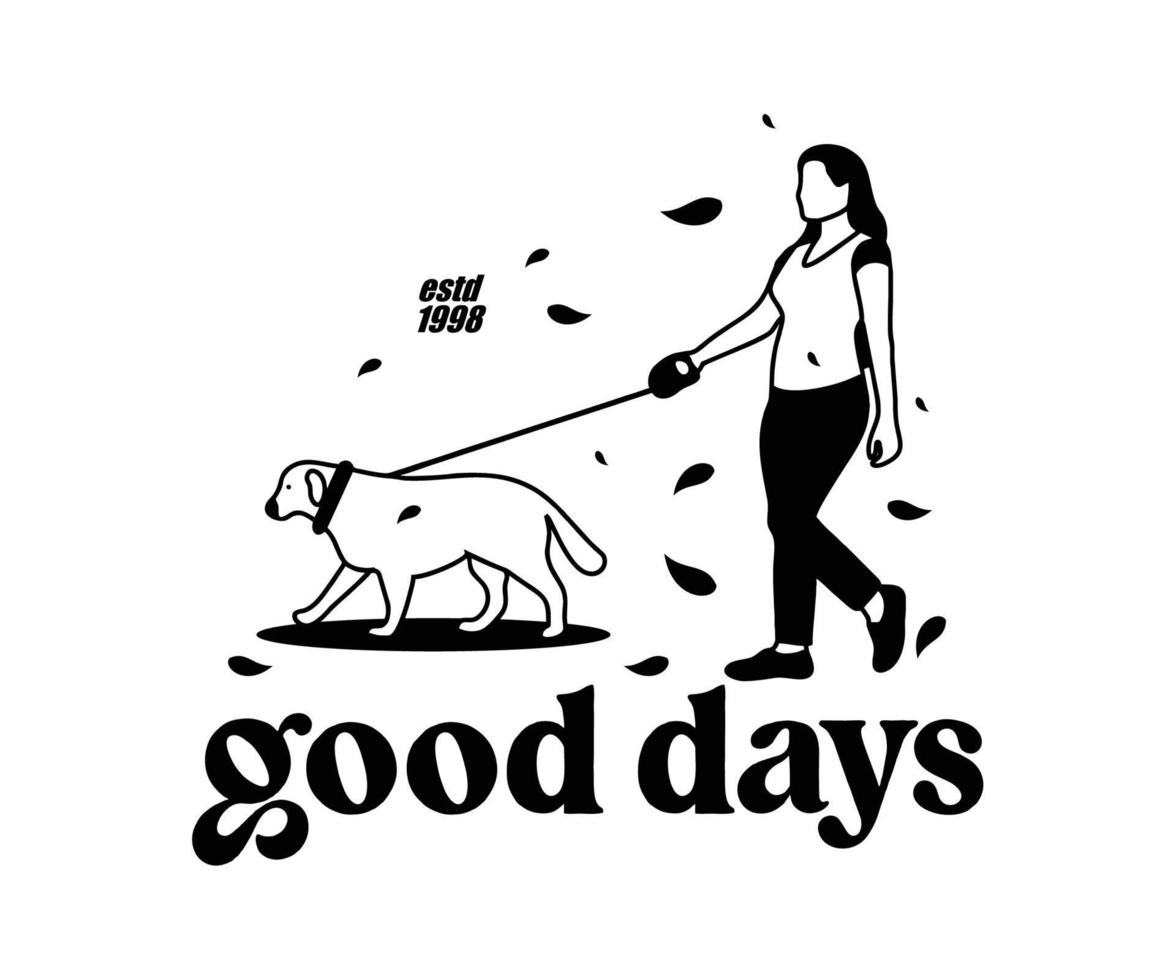 Vintage ▾ illustrazione di persone e cane a piedi t camicia disegno, vettore grafico, tipografico manifesto o magliette strada indossare e urbano stile