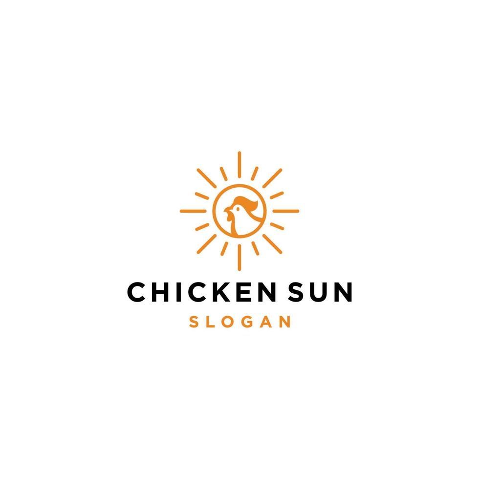 pollo e sole logo icona, veloce cibo Gallo logo con Alba o tramonto linea icona illustrazione vettore