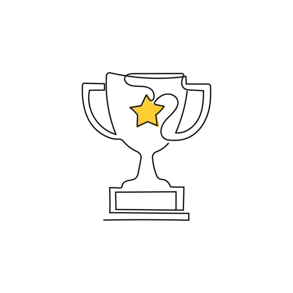 trofeo tazza con un' oro stella nel uno linea stile. nero vincitore tazza isolato su bianca sfondo. vettore illustrazione.