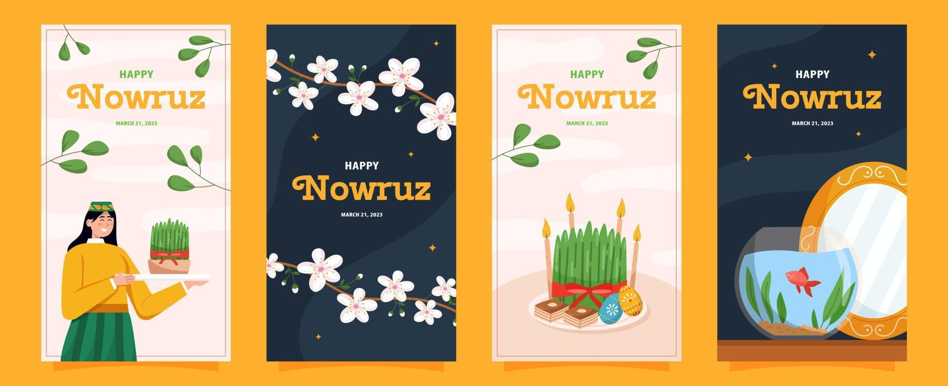 contento Nowruz storie impostato vettore