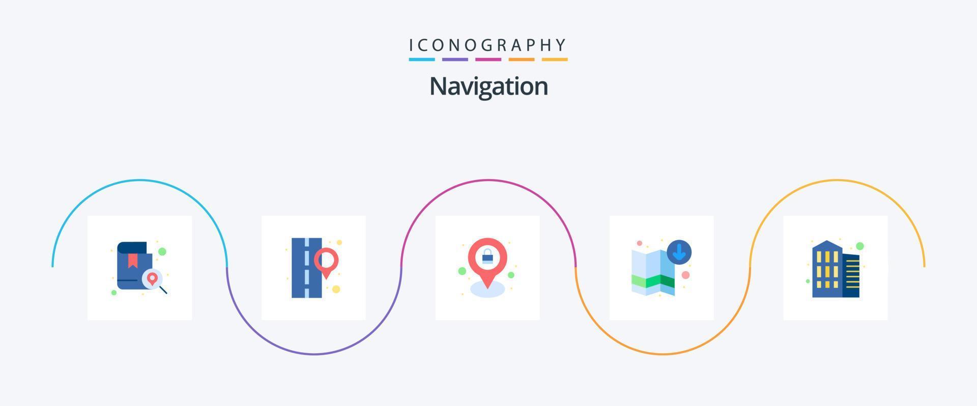 navigazione piatto 5 icona imballare Compreso attività commerciale. navigazione. geografia. carta geografica. freccia vettore