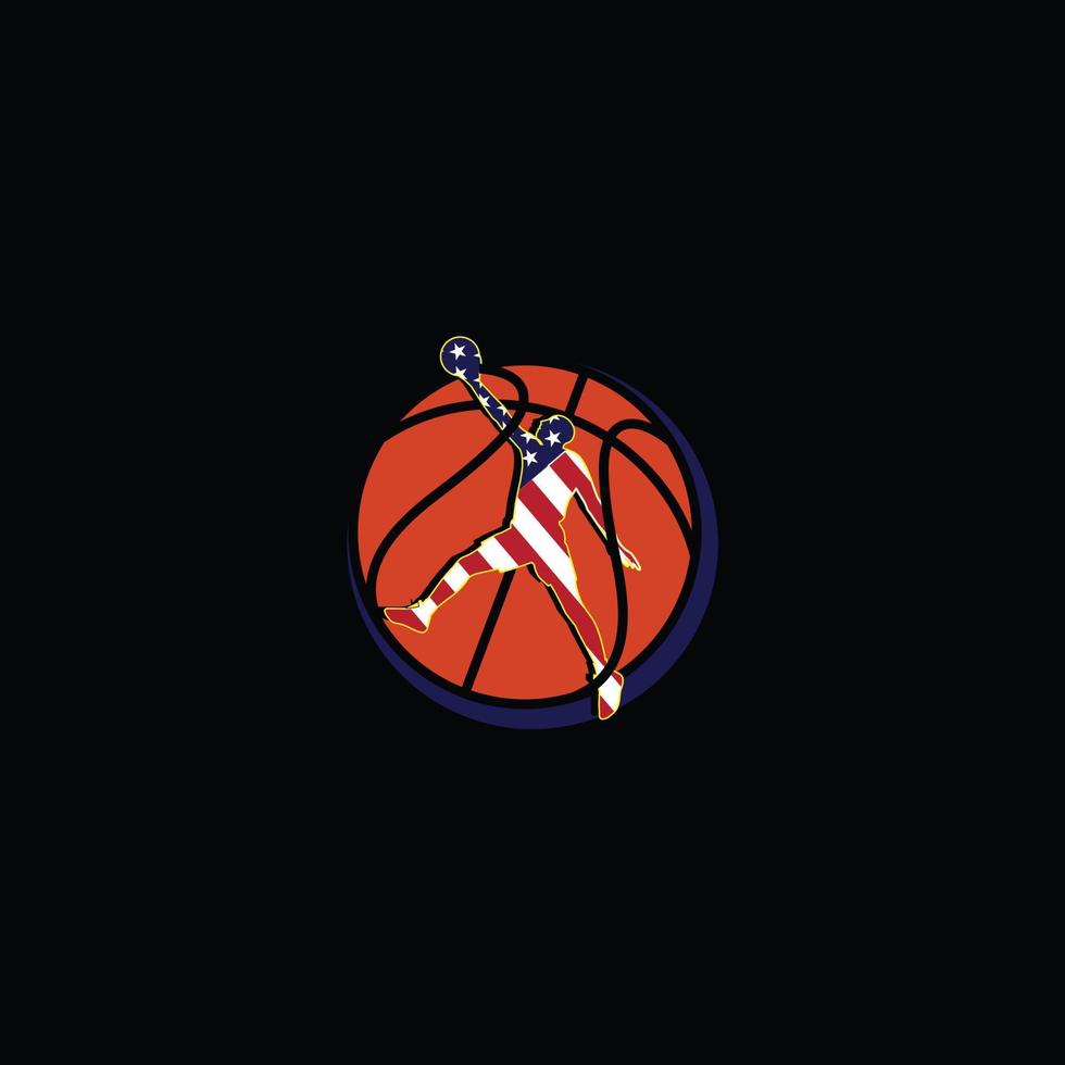 pallacanestro giocatore saltare per il sbattere inzuppare logo vettore