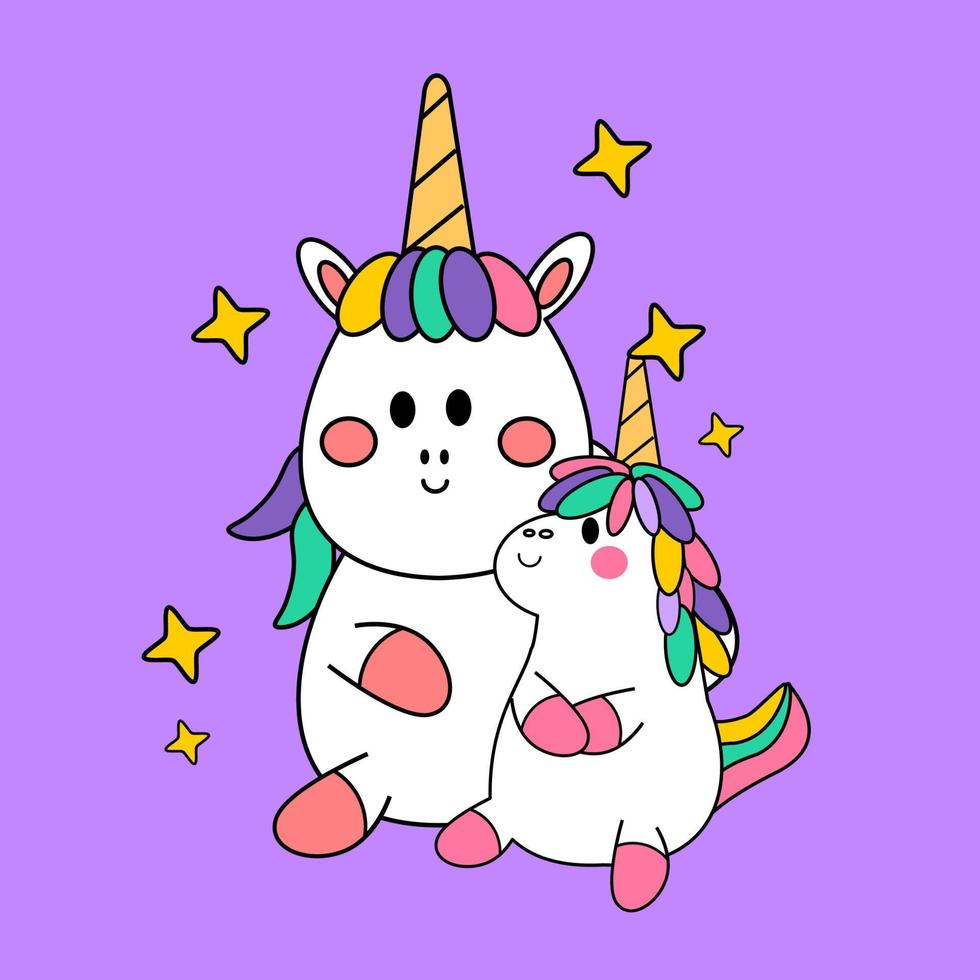 kawaii cartone animato unicorno illustrazione mano disegnato vettore